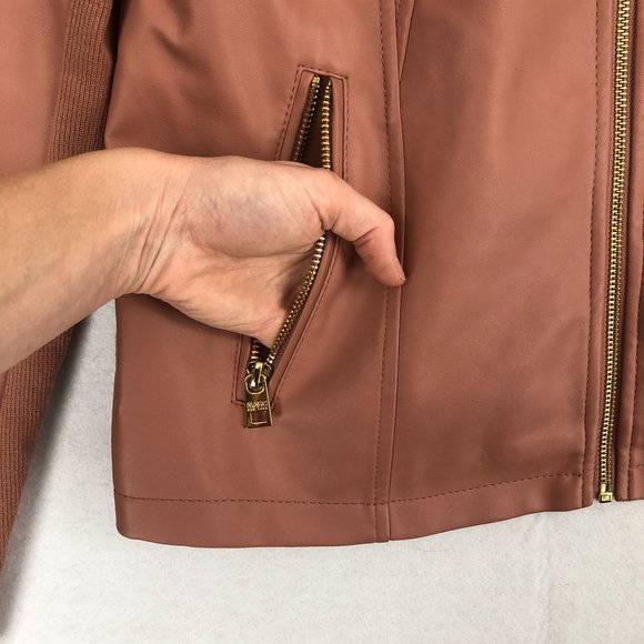 *SOLD* Marc New York Size Medium Pink Faux Leather Full Zip Long Sleeve Jacket - Picture 4 of 10